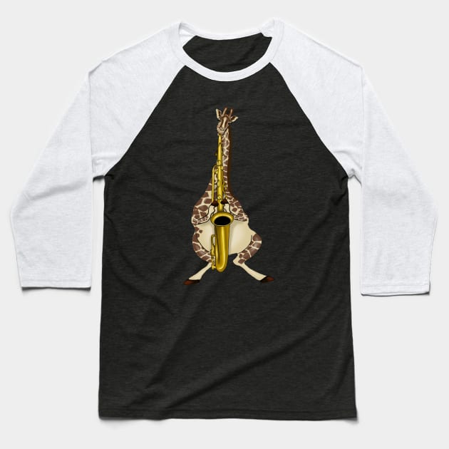 Giraffe Playing Saxophone Jazz Lovers Gift Baseball T-Shirt by Merchweaver